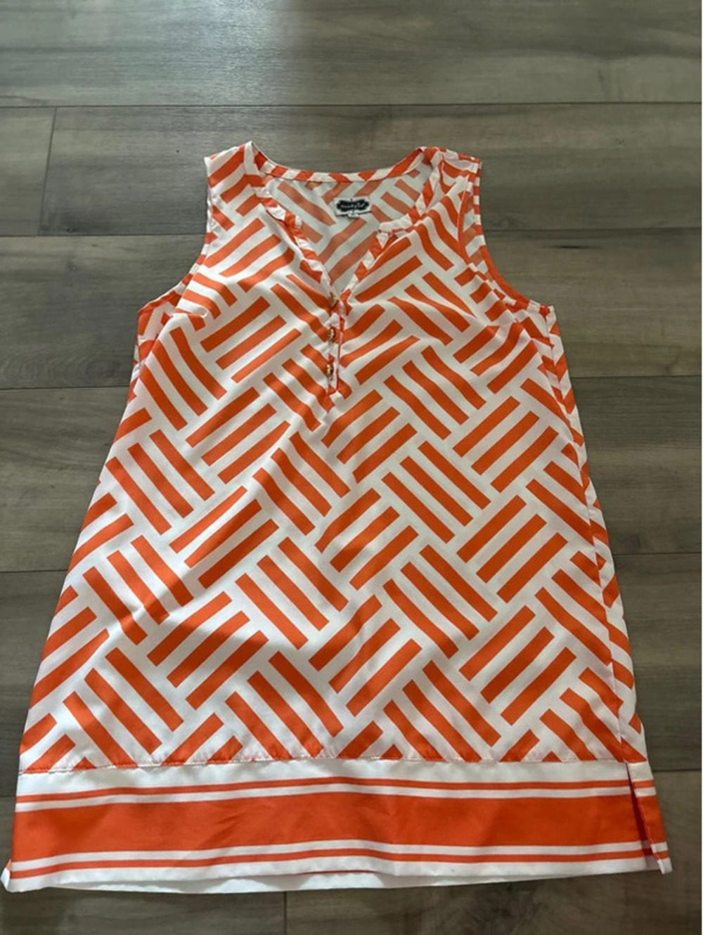 Mud Pie Women's Orange White Sleeveless Shirt 100% Polyester Size Small